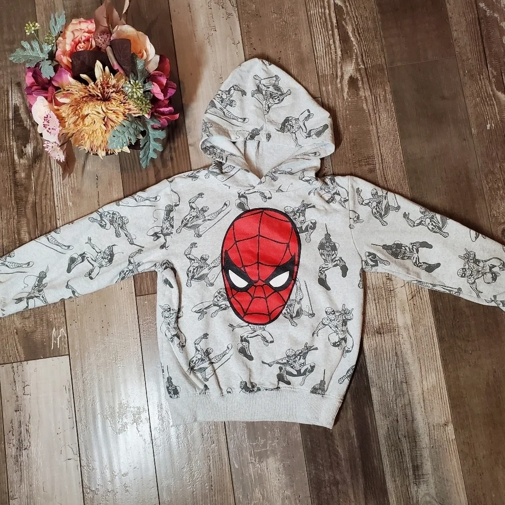 Marvel Spider-Man Pullover Hoodie Sweatshirt Size 5 Gray Red Black